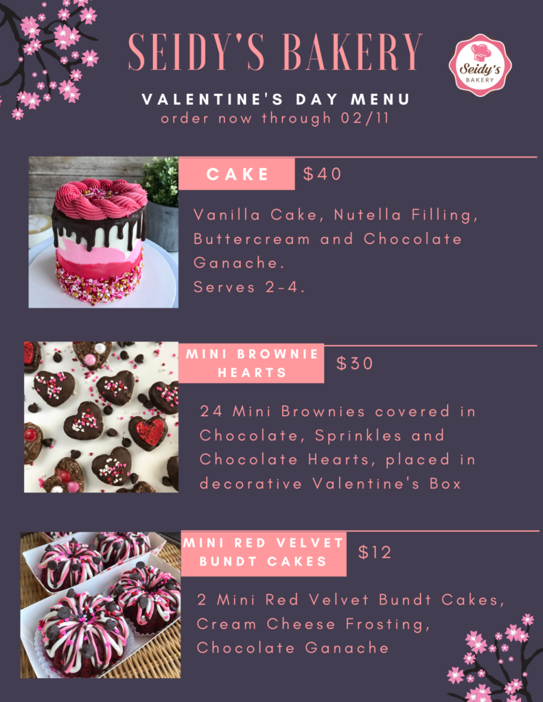 Seidy's Bakery Valentine's Day Menu