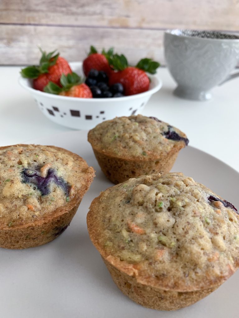 Blueberry Oat Zucchini and Carrot Protein Muffins