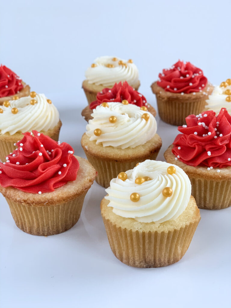 White, Red and Gold Mini Cupcakes